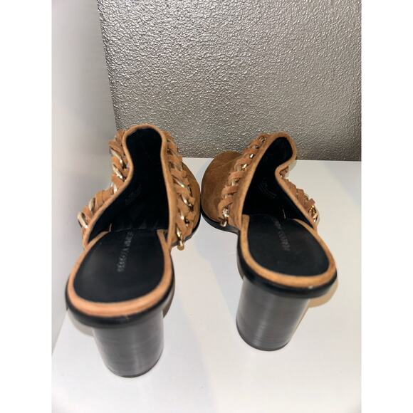 Rebecca Minkoff Galiyah Hippie Boho Edgy Saddle Suede Chain Round Stacked Heels - Picture 6 of 8